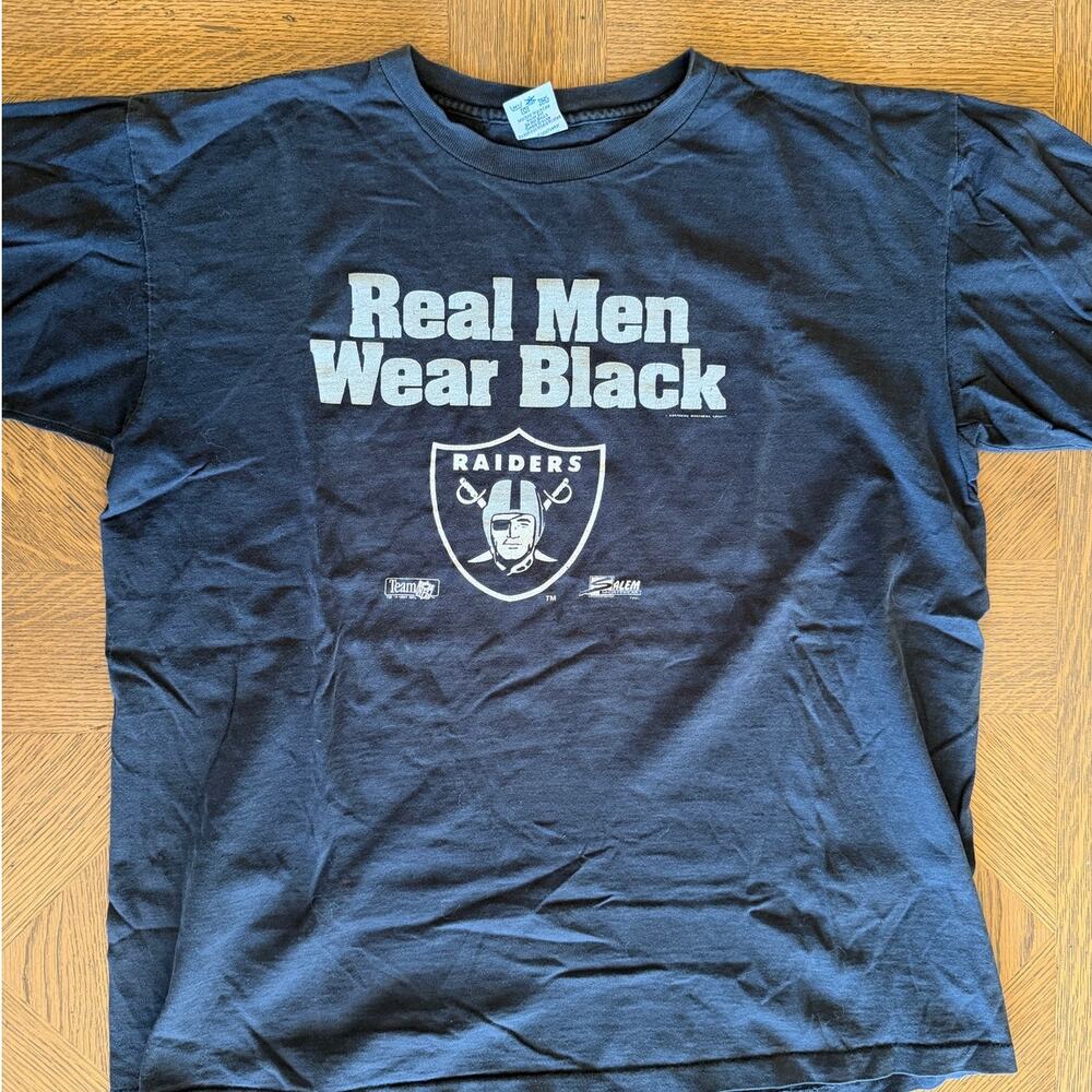 Vintage 1991 Las Vegas Raiders Real Men Wear Black T Shirt Salem Sportswear